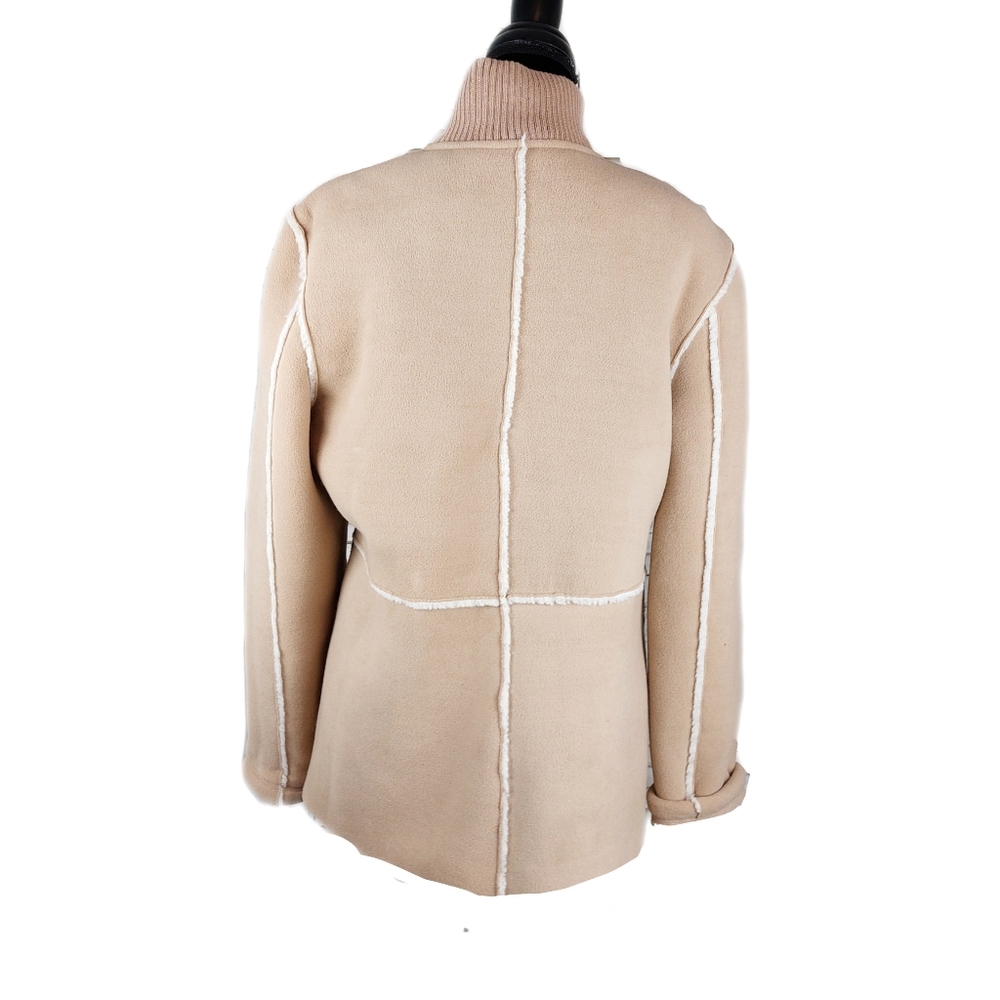 FU DA Womens Camel Color Faux Suede Sherpa Full Zip Cozy Coat Size L - Picture 7 of 7